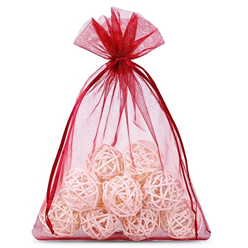 Saketos Organzasäckchen 10 Stück - Schmuckbeutel Dunkelrot - Säckchen 18 cm x 24 cm - Geschenkbeutel Durchsichtig - Ideal als Geschenksäckchen von Saketos