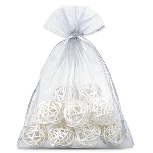 SAKETOS Organzasäckchen 10 Stück - Schmuckbeutel Silber - Säckchen 15 cm x 20 cm - Geschenkbeutel Durchsichtig - Ideal als Geschenksäckchen von SAKETOS