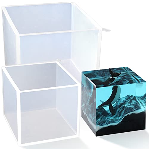 Große quadratische Harzformen, große Würfel, Silikon-Gießformen für DIY-Kunst, Epoxidharz, transparente tiefe quadratische Silikonformen für Harzguss, 10,2 cm und 7,6 cm, 2 Stück Große quadratische Harzformen, große Würfel, Silikon-Gießformen für DIY-Kunst, Epoxidharz, transparente tiefe quadratische Silikonformen für Harzguss, 10,2 cm und 7,6 cm, 2 Stück von Sakolla