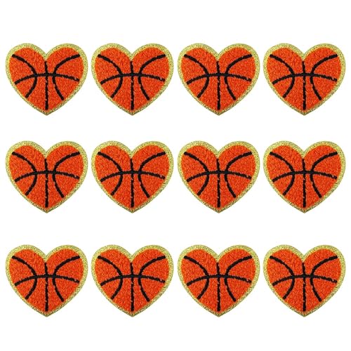 SaktopDeco 12 Stück Basketball-Aufnäher in Herzform, goldene Kanten, Basketball, zum Aufbügeln, Chenille, Sport-Applikation für Taschen, Hüte, Kleidung, Reparatur SaktopDeco 12 Stück Basketball-Aufnäher in Herzform, goldene Kanten, Basketball, zum Aufbügeln, Chenille, Sport-Applikation für Taschen, Hüte, Kleidung, Reparatur von SaktopDeco