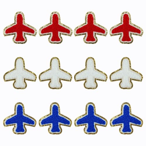 SaktopDeco 12 Stück Flugzeug-Aufnäher zum Aufbügeln, Chenille, goldene Kanten, Stickerei, Flugzeug-Applikation für dekorative Hüte, Taschen, Kleidung SaktopDeco 12 Stück Flugzeug-Aufnäher zum Aufbügeln, Chenille, goldene Kanten, Stickerei, Flugzeug-Applikation für dekorative Hüte, Taschen, Kleidung von SaktopDeco