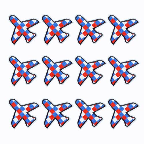 SaktopDeco 12 Stück Flugzeug-Flicken, kariertes Flugzeug, zum Aufbügeln, Stickerei-Applikation für dekorative Hüte, Taschen, Kleidung SaktopDeco 12 Stück Flugzeug-Flicken, kariertes Flugzeug, zum Aufbügeln, Stickerei-Applikation für dekorative Hüte, Taschen, Kleidung von SaktopDeco