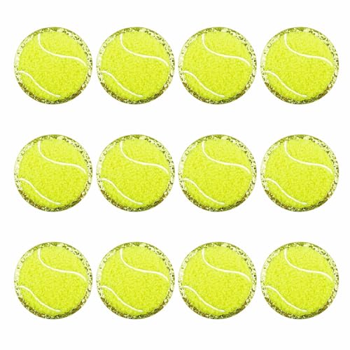 SaktopDeco 12 Stück Tennisball-Aufnäher, Sport, zum Aufbügeln, goldene Kanten, Chenille-Flicken, Tennis-Applikation für Heimwerker, Handwerk, Dekoration, Kleidung von SaktopDeco