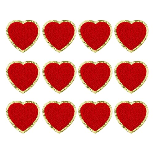 SaktopDeco 12 Stück rote Herz-Patches mit goldenem Rand, zum Aufbügeln, Chenille-Flicken zum Selbermachen, Sticken, Nähen, Flicken für Reparatur, Kleidung, Dekoration SaktopDeco 12 Stück rote Herz-Patches mit goldenem Rand, zum Aufbügeln, Chenille-Flicken zum Selbermachen, Sticken, Nähen, Flicken für Reparatur, Kleidung, Dekoration von SaktopDeco