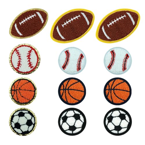 SaktopDeco 12 x Ball-Flicken zum Aufbügeln, Chenille-Flicken, Fußball, Basketball, Baseball, DIY-Reparatur-Applikationen von SaktopDeco