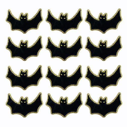 SaktopDeco Fledermaus-Flicken zum Aufbügeln, goldfarbene Kanten, Gothic-Chenille-Flicken für Kleidung, Taschen, Hüte, Jacken, 12 Stück SaktopDeco Fledermaus-Flicken zum Aufbügeln, goldfarbene Kanten, Gothic-Chenille-Flicken für Kleidung, Taschen, Hüte, Jacken, 12 Stück von SaktopDeco