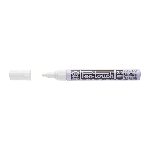 Sakura Pen-Touch Marker Medium Weiß - Vielseitige Tinte für verschiedene Oberflächen - Schaft aus Aluminium - Linienbreite 2 mm - Ideal für den industriellen Einsatz von Sakura