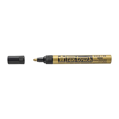 Sakura Pen-Touch Medium Gold Marker – Farbe für große Flächen – industrielle und kreative Verwendung – Permanent auf Metall, Holz, Glas, Kunststoff – auf nicht porösen Oberflächen ablösbar von Sakura