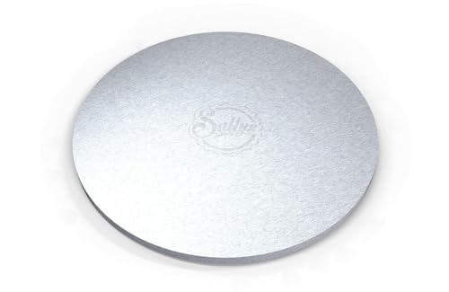 Sallys Cake Boards 12 mm Stärke, Ø 35 cm Aus stabilem leichten Karton mit lebensmittelecher Aluminiumbeschichtung - Kuchenunterlage, Tortenunterlage, Tortenplatten, Cakeboard (Silber) von Sallys