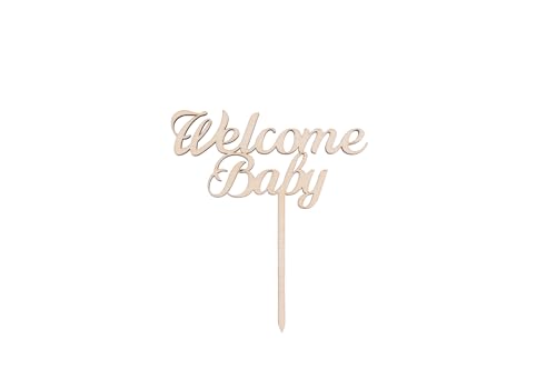 Sallys Cake Topper Sprüche nachhaltig aus echtem Holz, ökologisch abbaubar, zum Bemalen oder Einsprühen - Tortendeko Kuchendeko Cupcake Kuchen Torten Geburtstag Party (Welcome Baby) von Sallys