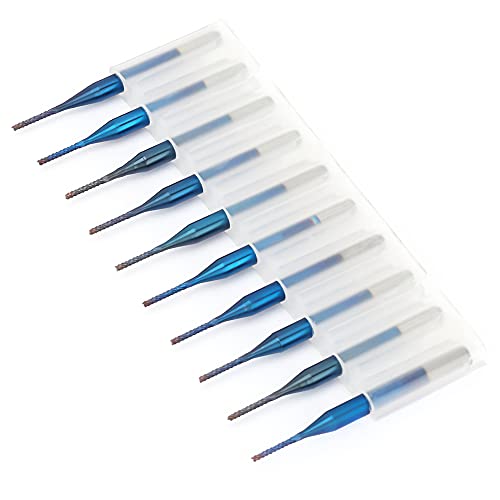 Präzise Kegelfräsen Cutter 10pcs - Blau Beschichtete Wolfram -Carbid -Endmühle für PCB -Gravurmaschinen (0,5 mm) (0,6 mm) (0,7 mm) (0,8 mm) (0,9 mm) von Saluaqui