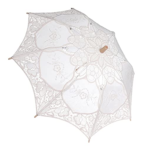 Saluaqui Eleganter Spitzenschirm Parasol für Hochzeiten und Fotoshootings - Baumwolltuch Brautsonne Regenschirm mit Holzgriff (Große Größe) von Saluaqui