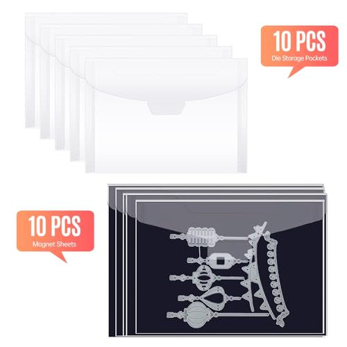 Saluaqui Vielseitige Sterablagerungsumschläge mit Magnetenblättern Zum Handwerk - 10pcs 190x140mm Stempelstempelspeichertaschen & 127x177mm Magnetic Sheets für die Geschnittene Organisation (2) von Saluaqui