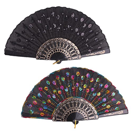 SamHeng 2 Stück Paillette Faltbare Handfächer, Elegant Gestickt Pfau Muster Falten Fächer, Dekorativ Handventilator zum Tanzen Hochzeit Party Geschenk Wandbehang Dekoration Fotografie Requisiten, C SamHeng 2 Stück Paillette Faltbare Handfächer, Elegant Gestickt Pfau Muster Falten Fächer, Dekorativ Handventilator zum Tanzen Hochzeit Party Geschenk Wandbehang Dekoration Fotografie Requisiten, C von SamHeng