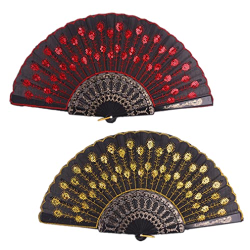 SamHeng 2 Stück Paillette Faltbare Handfächer, Elegant Gestickt Pfau Muster Falten Fächer, Dekorativ Handventilator zum Tanzen Hochzeit Party Geschenk Wandbehang Dekoration Fotografie Requisiten, B SamHeng 2 Stück Paillette Faltbare Handfächer, Elegant Gestickt Pfau Muster Falten Fächer, Dekorativ Handventilator zum Tanzen Hochzeit Party Geschenk Wandbehang Dekoration Fotografie Requisiten, B von SamHeng