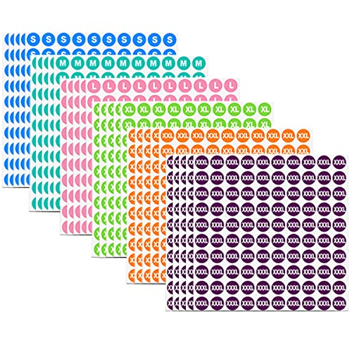 SamHeng 3000 Stück Kleidungsgrößen Aufkleber, 30 Blätter Runde Punktaufkleber T-Shirts Hose Rock Einzelhandelgröße Farbkodierung Etiketten 1/2” Selbstklebend Klebepunkte (S,M,L,XL,XXL,XXXL) von SamHeng