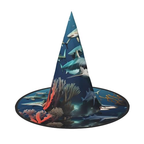 Haie unter dem Meer Halloween Hexenhut für Erwachsene Partyhut für Maskerade Karneval Cosplay Spitze Horn Dekoration Cap von SamLng