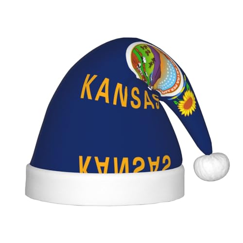 Kansas State Flag Weihnachtsmütze – klassische Weihnachtsmann- und Neujahrsparty-Kopfbedeckung – perfekt für Feiertage, Halloween von SamLng