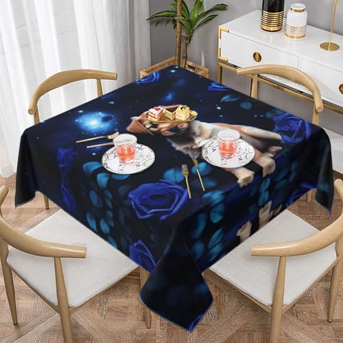 Quadratische Tischdecke mit Welpen-Rosen-Druck, perfekt für Hochzeiten im Innen- und Außenbereich, Teepartys und mehr, ideale Küchendekoration Quadratische Tischdecke mit Welpen-Rosen-Druck, perfekt für Hochzeiten im Innen- und Außenbereich, Teepartys und mehr, ideale Küchendekoration von SamLng