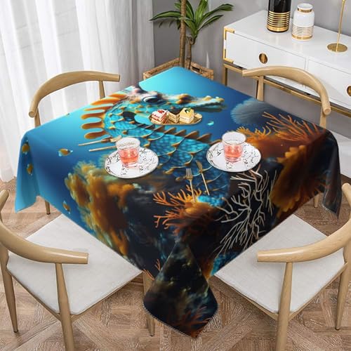 Quadratische Tischdecke mit blauem Seepferdchen-Druck, perfekt für Hochzeiten im Innen- und Außenbereich, Teepartys und mehr, ideale Küchendekoration Quadratische Tischdecke mit blauem Seepferdchen-Druck, perfekt für Hochzeiten im Innen- und Außenbereich, Teepartys und mehr, ideale Küchendekoration von SamLng