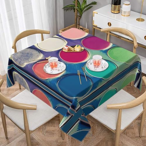 Quadratische Tischdecke mit rundem Farbpaletten-Druck, perfekt für Hochzeiten im Innen- und Außenbereich, Teepartys und mehr, ideale Küchendekoration von SamLng