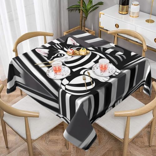 Quadratische Tischdecke mit schwarz-weiß gestreiftem Kätzchen-Druck, perfekt für Hochzeiten im Innen- und Außenbereich, Teepartys und mehr, ideale Küchendekoration Quadratische Tischdecke mit schwarz-weiß gestreiftem Kätzchen-Druck, perfekt für Hochzeiten im Innen- und Außenbereich, Teepartys und mehr, ideale Küchendekoration von SamLng