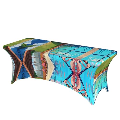 Rechteckige Tischdecke mit Flamingo und Schwimmbad, für Hochzeiten und Partys, dehnbar, langlebig, für Terrasse, Bankett von SamLng