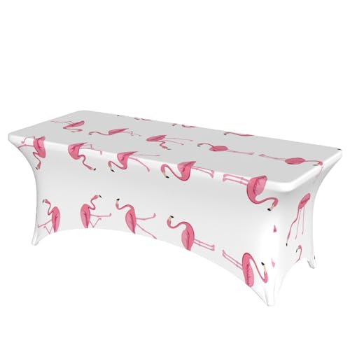 Rechteckige Tischdecke mit Flamingos auf weißem Druck, abwischbar, dehnbar, langlebig und stilvoll, Tischdecke für den Innen- und Außenbereich Rechteckige Tischdecke mit Flamingos auf weißem Druck, abwischbar, dehnbar, langlebig und stilvoll, Tischdecke für den Innen- und Außenbereich von SamLng