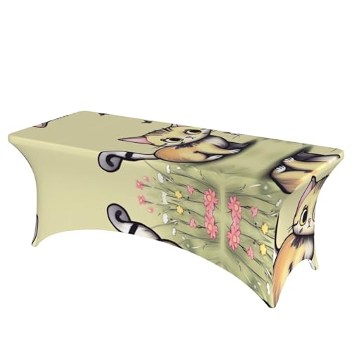 Rechteckige Tischdecke mit Katzen- und Schmetterlings-Motiv, für Hochzeiten und Partys, dehnbar, langlebig, für Terrasse, Bankett Rechteckige Tischdecke mit Katzen- und Schmetterlings-Motiv, für Hochzeiten und Partys, dehnbar, langlebig, für Terrasse, Bankett von SamLng