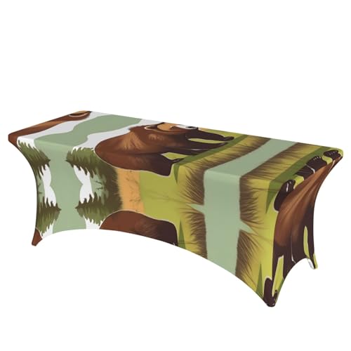 Rechteckige Tischdecke mit braunem Bär, für Hochzeiten und Partys, dehnbar, langlebig, für Terrasse, Bankett, Tischdecke von SamLng