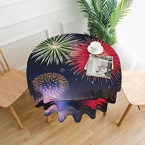 Runde Tischdecke mit Feuerwerk, bedruckt, 152,4 cm, langlebige Dekoration für Couchtische, Esszimmer, Meetings, Büro, Küche von SamLng