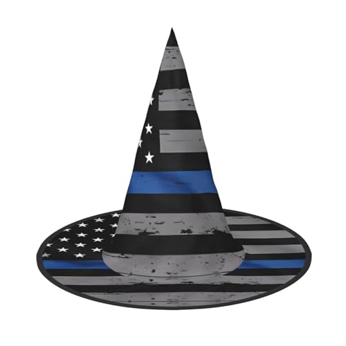 SamLng Amerikanische dünne blaue Linie Flagge Halloween Hexenhut für Erwachsene Partyhut für Maskerade Karneval Cosplay Spitze Horn Dekoration Kappe von SamLng