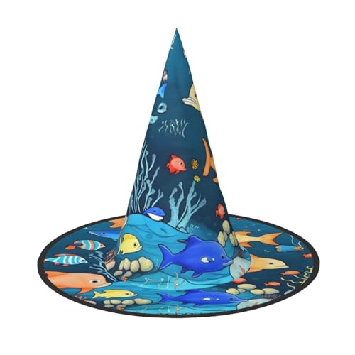 SamLng Blaue Unterwasserwelt der Fische Halloween Hexenhut für Erwachsene Partyhut für Maskerade Karneval Cosplay Spitze Horn Dekoration Kappe SamLng Blaue Unterwasserwelt der Fische Halloween Hexenhut für Erwachsene Partyhut für Maskerade Karneval Cosplay Spitze Horn Dekoration Kappe von SamLng