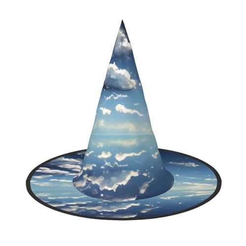 SamLng Blauer Himmel und weiße Wolken Halloween Hexenhut für Erwachsene Partyhut für Maskerade Karneval Cosplay Spitze Horn Dekoration Kappe von SamLng