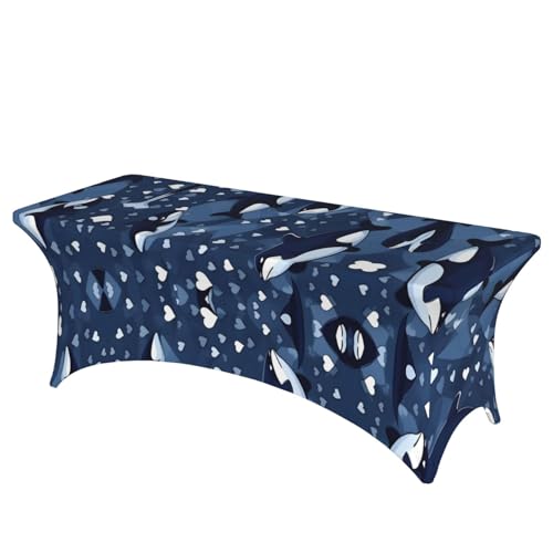 SamLng Blue Killer Whale Rechteckige Tischdecke für Hochzeiten & Partys – dehnbar, langlebig, Terrassenbankett-Tischdecke von SamLng