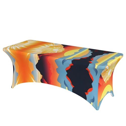 SamLng Bright Sunrise Volldruck Rechteckige Tischdecke für Hochzeiten & Partys – dehnbar, langlebig, Terrassenbankett-Tischdecke von SamLng
