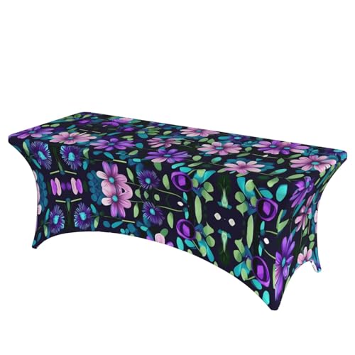 SamLng Purple Camellia Full Print Rectangle Tablecloth for Weddings & Parties - Stretchy Durable Patio Bankquet Table Cover von SamLng