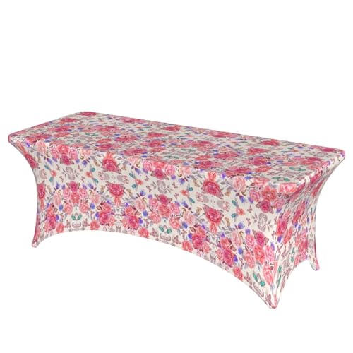 SamLng Rechteckige Tischdecke mit Blumen-Rosen- und Schmetterlingsdruck, abwischbar, dehnbar, langlebig und stilvoll, Tischdecke für den Innen- und Außenbereich von SamLng