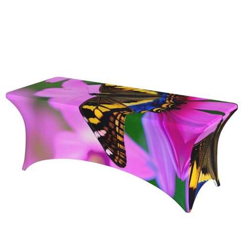 SamLng Rechteckige Tischdecke mit Blumen- und Schmetterlingsdruck, abwischbar, dehnbar, langlebig und stilvoll, Tischdecke für den Innen- und Außenbereich SamLng Rechteckige Tischdecke mit Blumen- und Schmetterlingsdruck, abwischbar, dehnbar, langlebig und stilvoll, Tischdecke für den Innen- und Außenbereich von SamLng