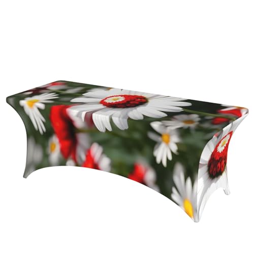 SamLng Rechteckige Tischdecke mit Blumenmuster und weißen Gänseblümchen, abwischbar, dehnbar, langlebig und stilvoll, Tischdecke für den Innen- und Außenbereich SamLng Rechteckige Tischdecke mit Blumenmuster und weißen Gänseblümchen, abwischbar, dehnbar, langlebig und stilvoll, Tischdecke für den Innen- und Außenbereich von SamLng