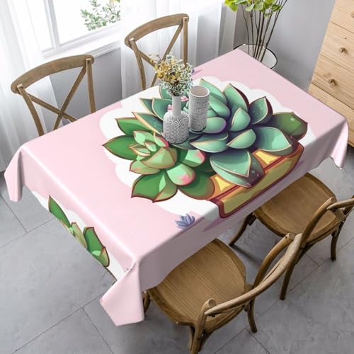 SamLng Rechteckige Tischdecke mit Cartoon-Sukkulenten-Druck, waschbar, klassische Küchendekoration für Esstisch, Tischplatte und Party-Tischdecken von SamLng