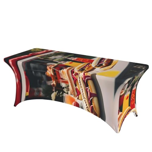 SamLng Rechteckige Tischdecke mit Hot Dogs und Limonade-Druck, abwischbar, dehnbar, langlebig und stilvoll, Tischdecke für den Innen- und Außenbereich SamLng Rechteckige Tischdecke mit Hot Dogs und Limonade-Druck, abwischbar, dehnbar, langlebig und stilvoll, Tischdecke für den Innen- und Außenbereich von SamLng