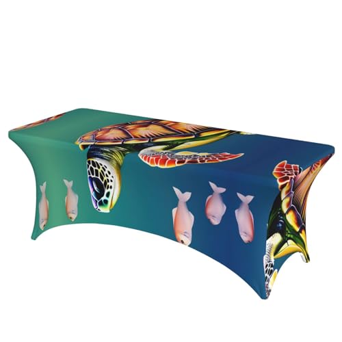 SamLng Rechteckige Tischdecke mit Meeresschildkröte mit Fischen, abwischbar, dehnbar, langlebig und stilvoll, Tischdecke für den Innen- und Außenbereich SamLng Rechteckige Tischdecke mit Meeresschildkröte mit Fischen, abwischbar, dehnbar, langlebig und stilvoll, Tischdecke für den Innen- und Außenbereich von SamLng