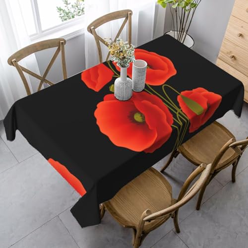 SamLng Rechteckige Tischdecke mit Mohnblumen-Druck, waschbar, klassische Küchendekoration für Esstisch, Tischplatte und Party-Tischdecken von SamLng