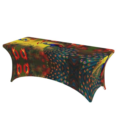 SamLng Rechteckige Tischdecke mit Pfauenblumen-Motiv, für Hochzeiten und Partys, dehnbar, langlebig, für Terrasse, Bankett von SamLng