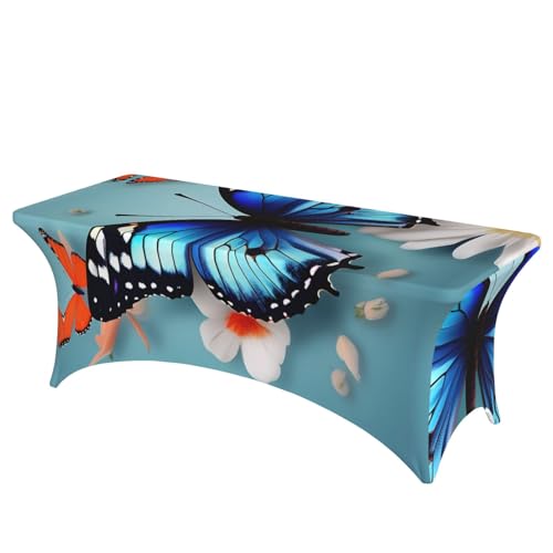 SamLng Rechteckige Tischdecke mit Schmetterlings- und Blumendruck, abwischbar, dehnbar, langlebig und stilvoll, Tischdecke für den Innen- und Außenbereich SamLng Rechteckige Tischdecke mit Schmetterlings- und Blumendruck, abwischbar, dehnbar, langlebig und stilvoll, Tischdecke für den Innen- und Außenbereich von SamLng
