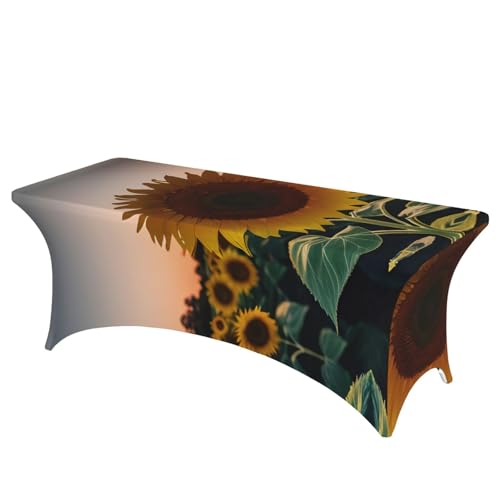 SamLng Rechteckige Tischdecke mit Sonnenblumen- und Sonnenuntergang-Druck, abwischbar, dehnbar, langlebig und stilvoll, Tischdecke für den Innen- und Außenbereich SamLng Rechteckige Tischdecke mit Sonnenblumen- und Sonnenuntergang-Druck, abwischbar, dehnbar, langlebig und stilvoll, Tischdecke für den Innen- und Außenbereich von SamLng