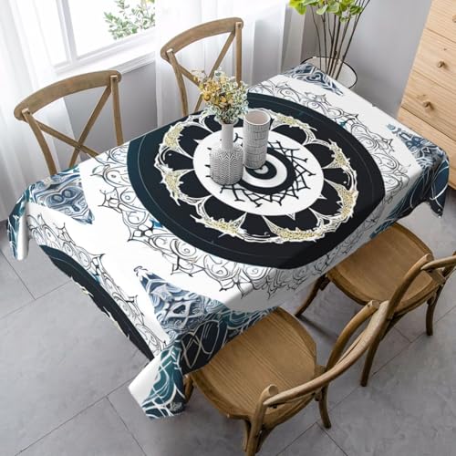 SamLng Rechteckige Tischdecke mit Totem-Druck, waschbar, klassische Küchendekoration für Esstisch, Tischplatte und Party-Tischdecken, Schwarz und Weiß SamLng Rechteckige Tischdecke mit Totem-Druck, waschbar, klassische Küchendekoration für Esstisch, Tischplatte und Party-Tischdecken, Schwarz und Weiß von SamLng