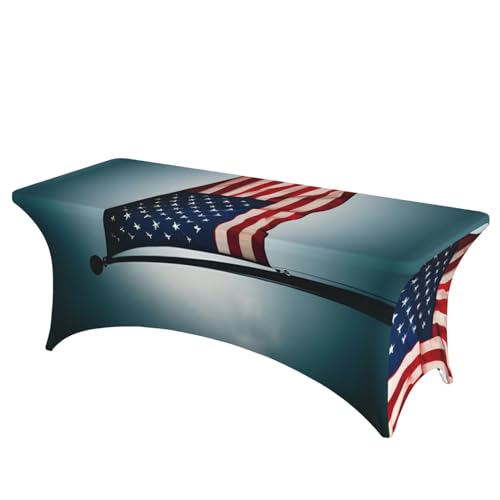 SamLng Rechteckige Tischdecke mit amerikanischem Flaggenmuster, abwischbar, dehnbar, langlebig und stilvoll, Tischdecke für den Innen- und Außenbereich von SamLng