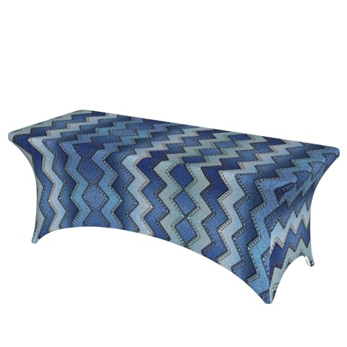 SamLng Rechteckige Tischdecke mit blauem Denim-Druck, abwischbar, dehnbar, langlebig und stilvoll, Tischdecke für den Innen- und Außenbereich SamLng Rechteckige Tischdecke mit blauem Denim-Druck, abwischbar, dehnbar, langlebig und stilvoll, Tischdecke für den Innen- und Außenbereich von SamLng